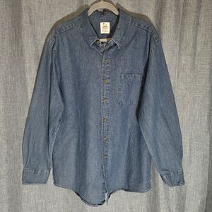 Open Trails Denim Shirt Men's L Button Down  Medium Wash Blue